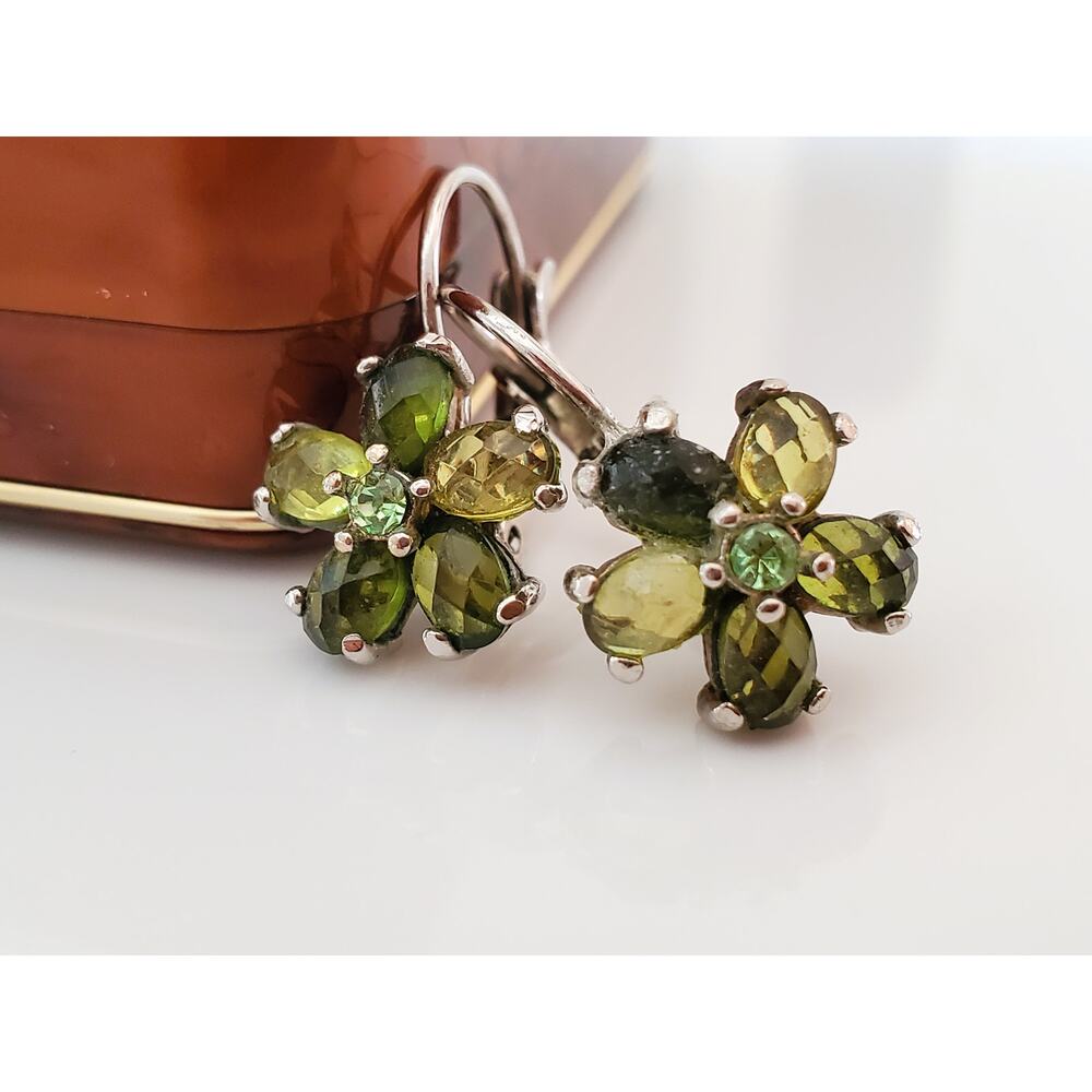 Vintage Green Crystal Flower Earrings